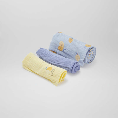 Pack de 3 muselinas - 2 de 60 x 60 y 1 de 100 x 120 cm AZUL