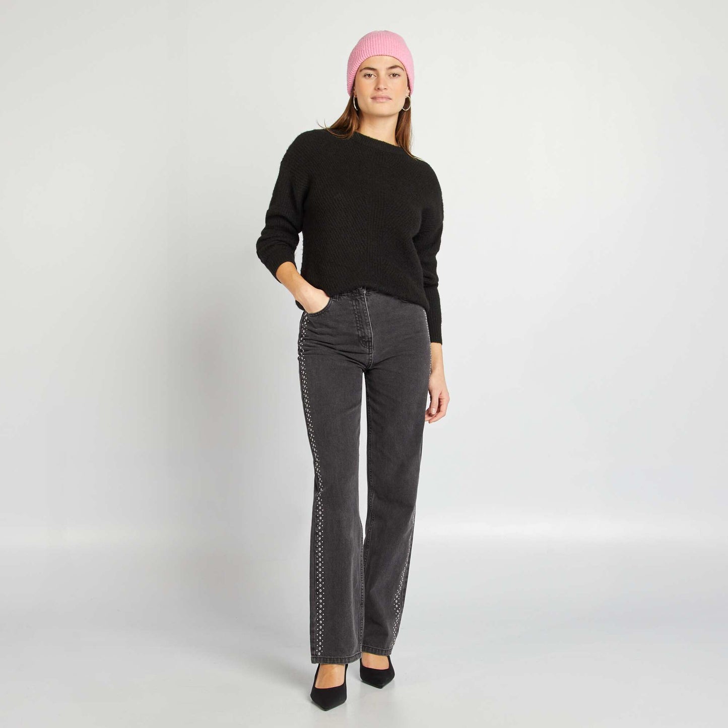 Sweater de tejido acanalado de fantasía NEGRO