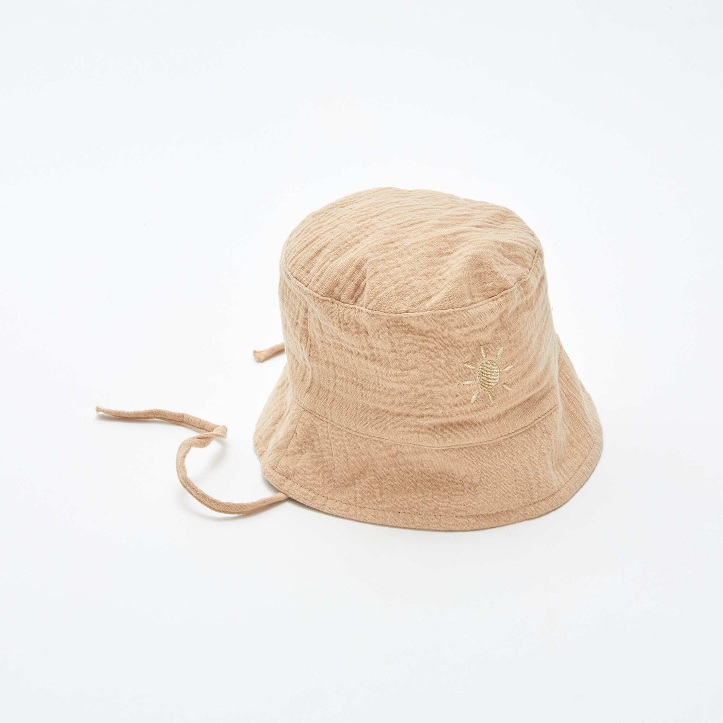 Gorro bucket de gasa de algodón con bordado de sol BEIGE
