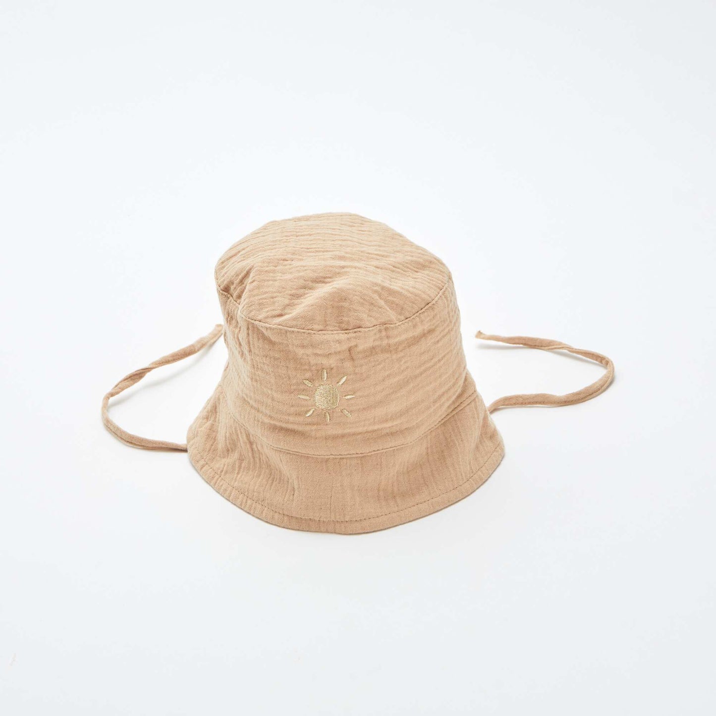 Gorro bucket de gasa de algodón con bordado de sol BEIGE