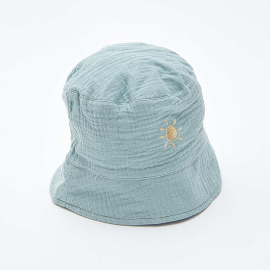 Gorro bucket de gasa de algodón con bordado de sol AZUL