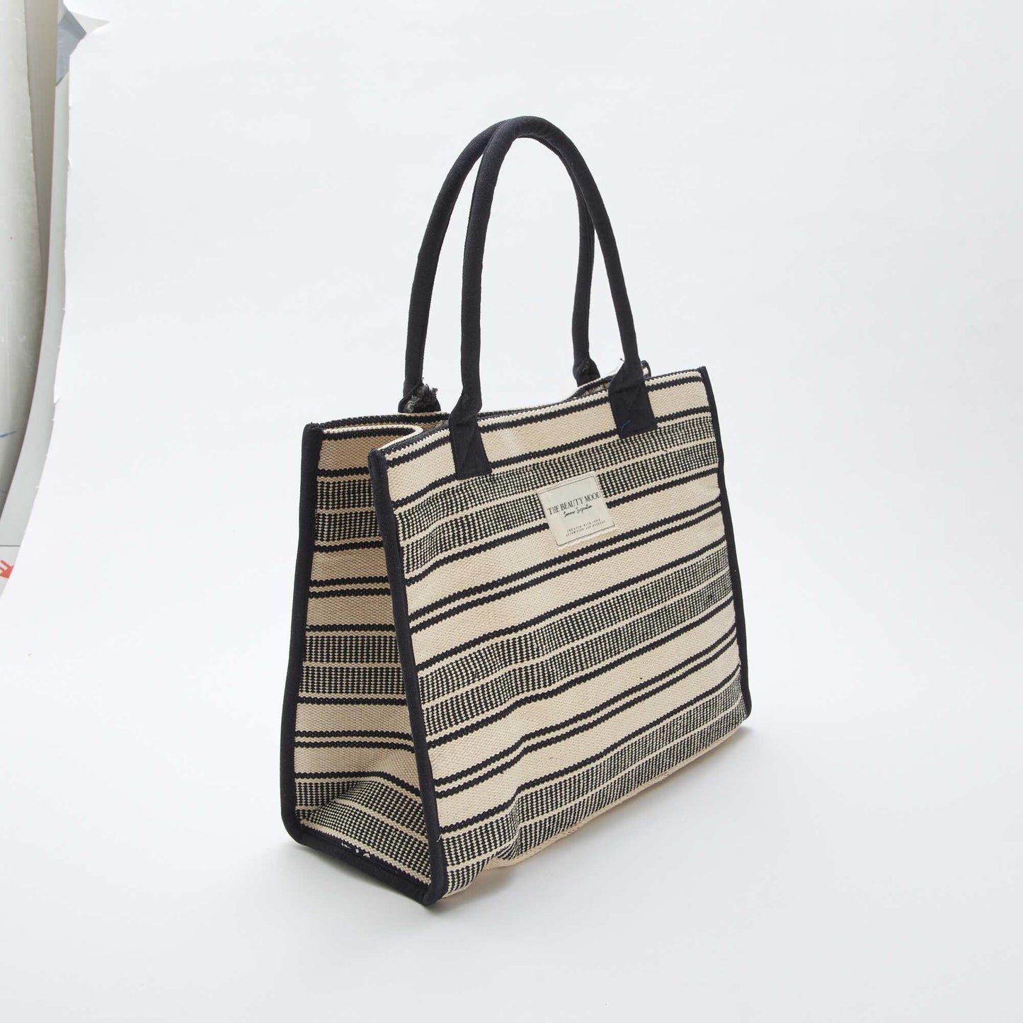 Bolso shopper con estampado de rayas NEGRO