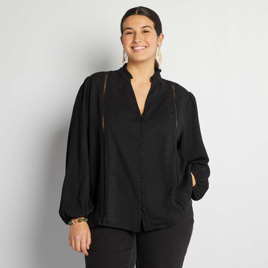 Blusa vaporosa con hilos metálicos NEGRO