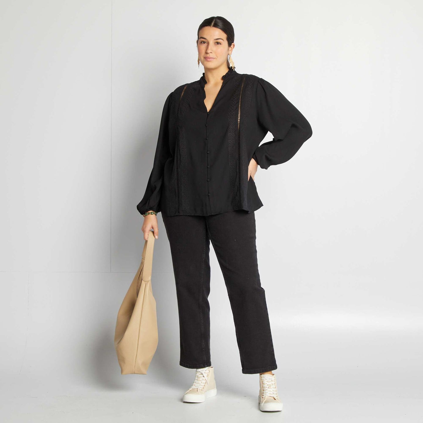 Blusa vaporosa con hilos metálicos NEGRO