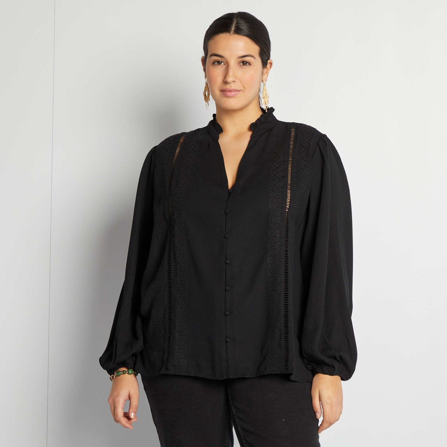 Blusa vaporosa con hilos metálicos NEGRO