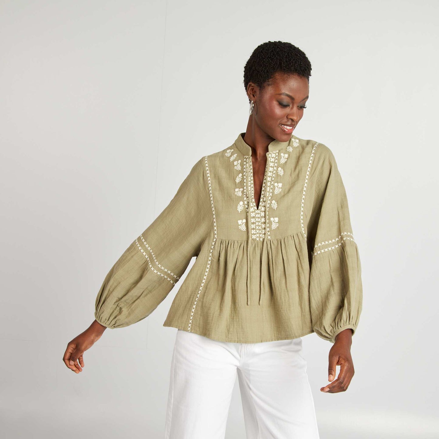 Blusa de gasa de algodón VERDE