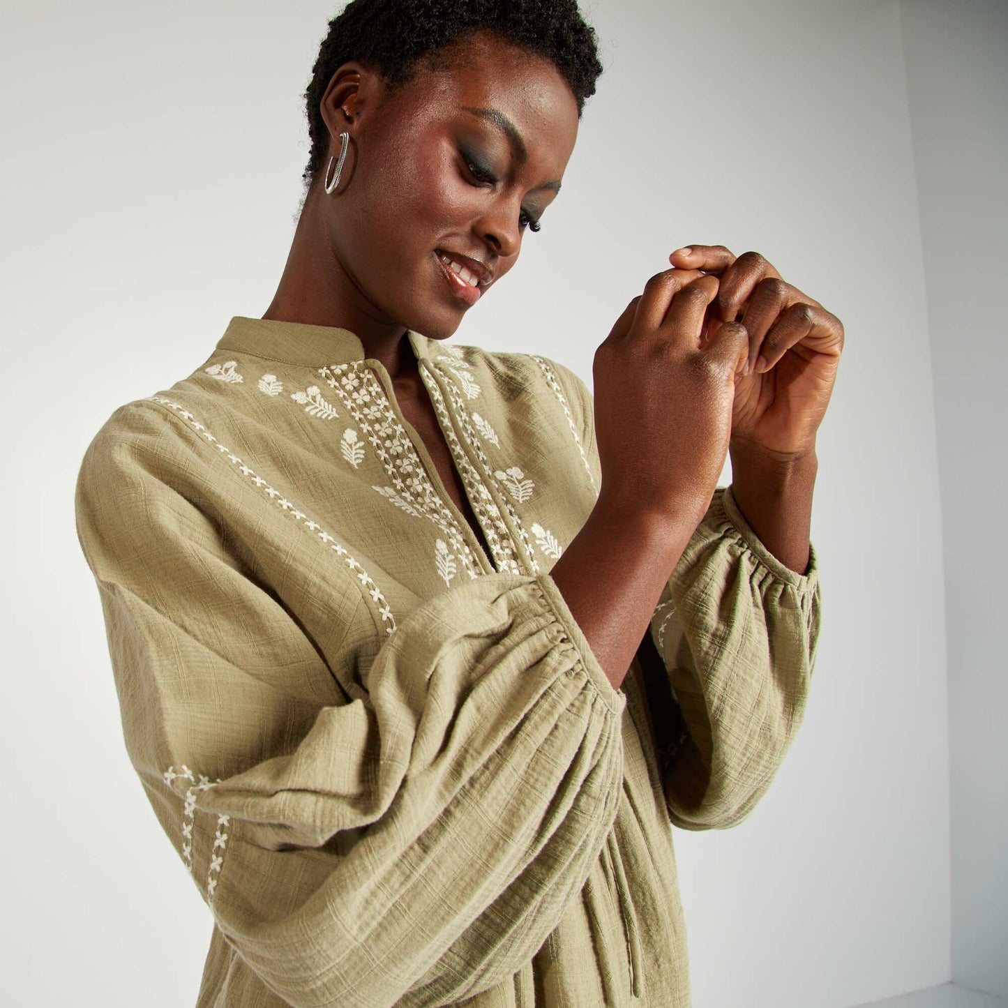 Blusa de gasa de algodón VERDE