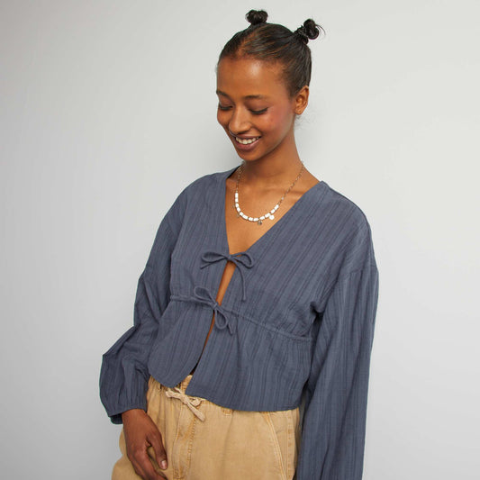 Blusa de fantasía de algodón GRIS