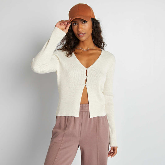 Chaqueta cropped de punto de canalé BEIGE