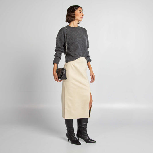 Falda midi de antelina BEIGE