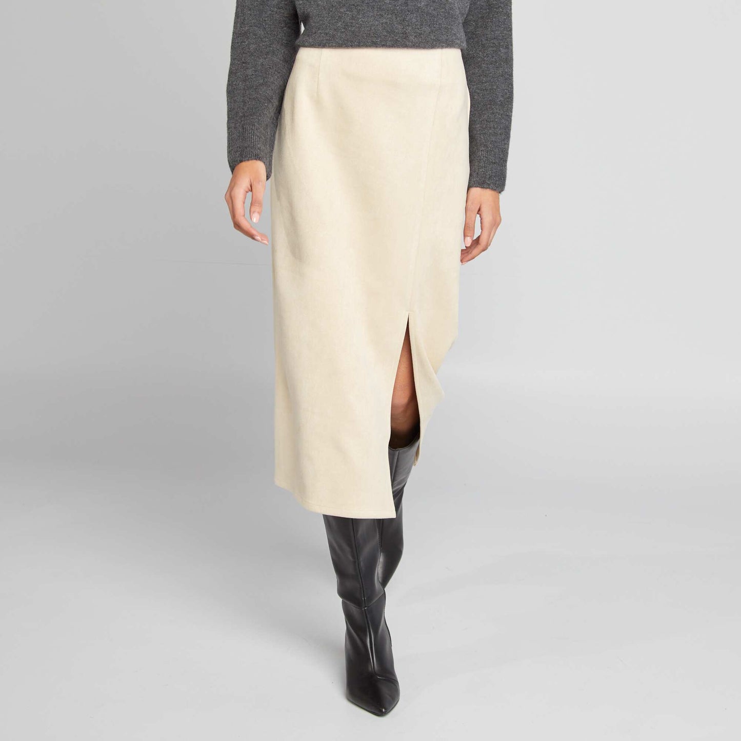 Falda midi de antelina BEIGE