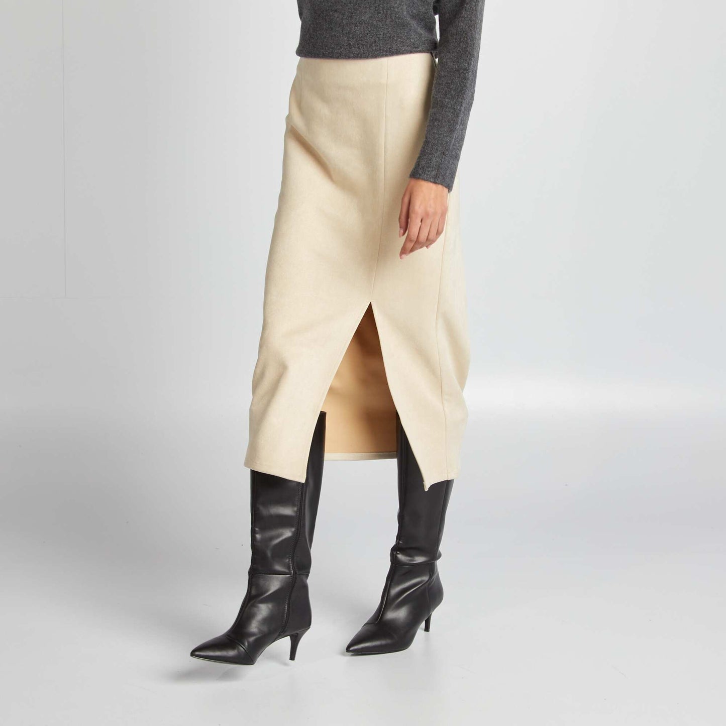 Falda midi de antelina BEIGE