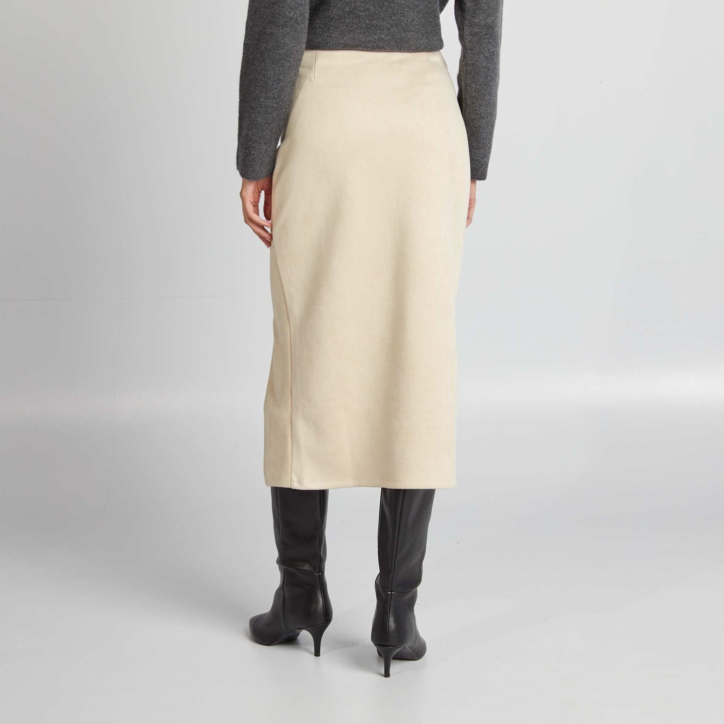 Falda midi de antelina BEIGE
