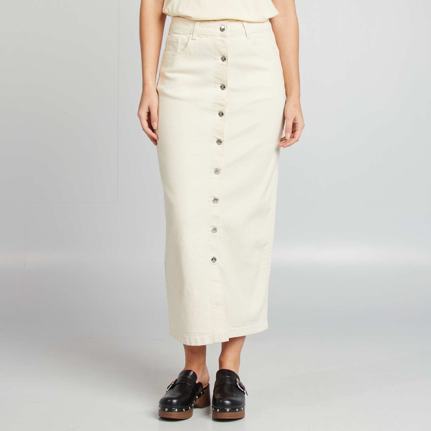 Falda midi vaquera BLANCO