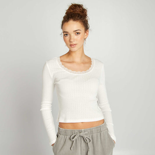 Camiseta de punto pointelle BLANCO