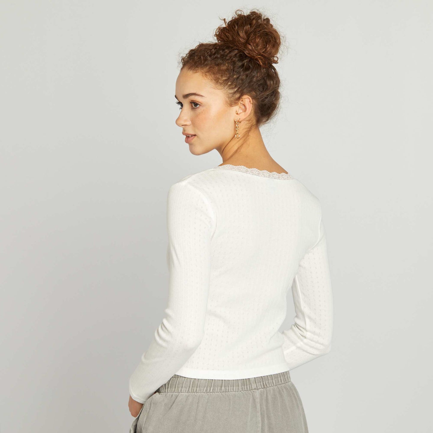 Camiseta de punto pointelle BLANCO