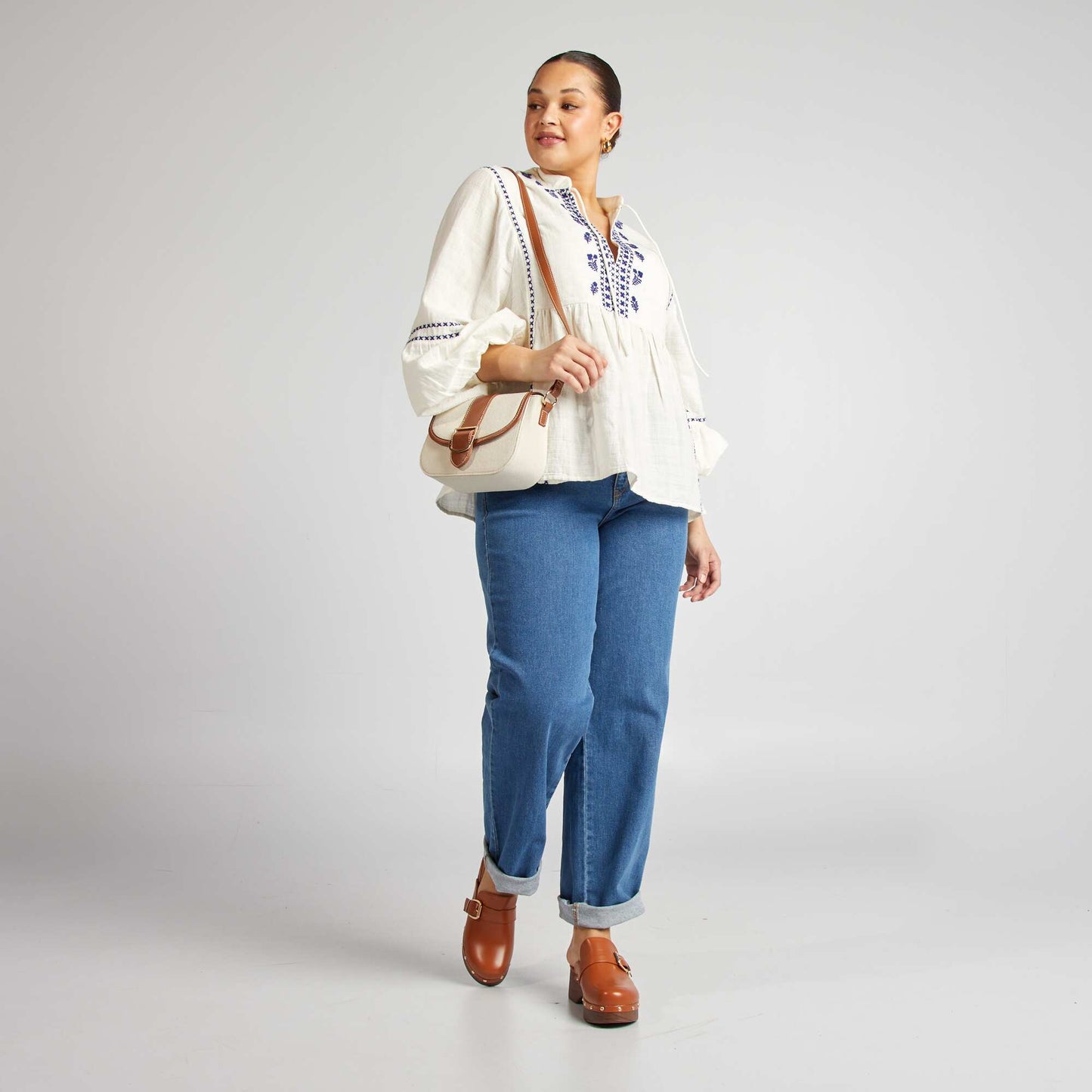 Blusa de gasa de algodón con bordados BLANCO
