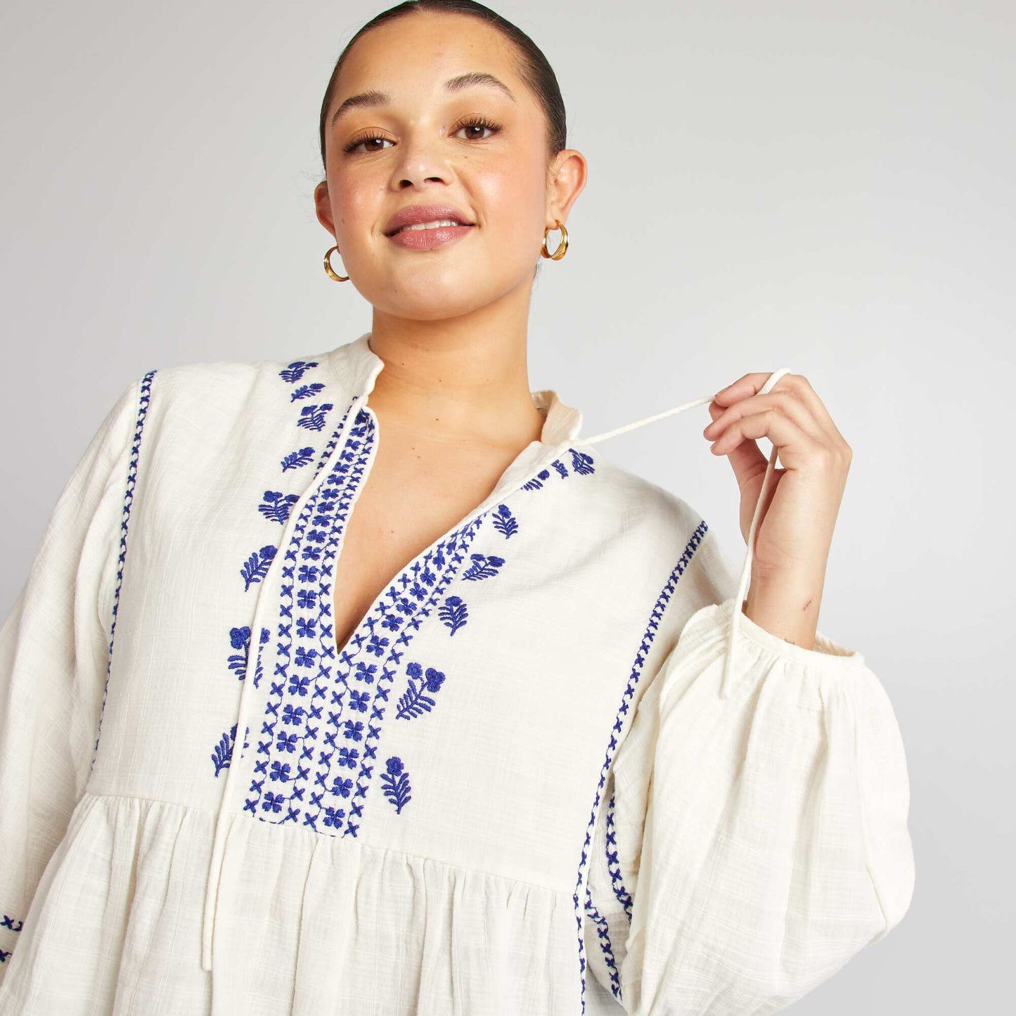 Blusa de gasa de algodón con bordados BLANCO