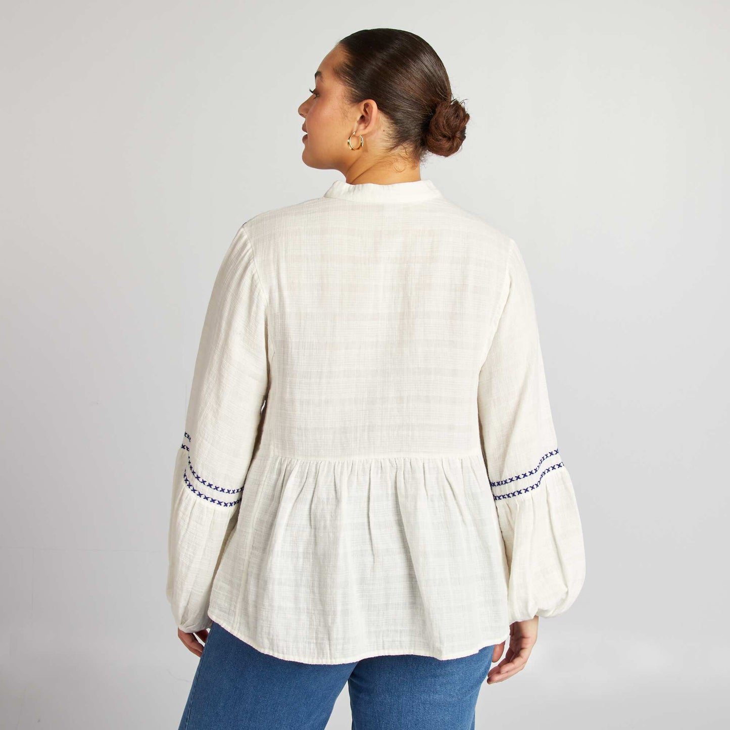 Blusa de gasa de algodón con bordados BLANCO