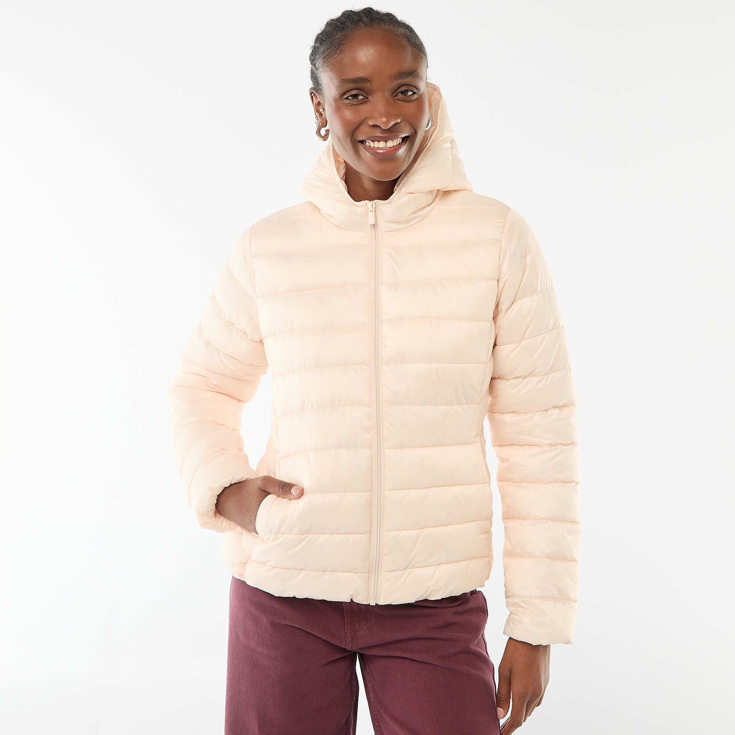Campera ligera acolchada con capucha lisa ROSA