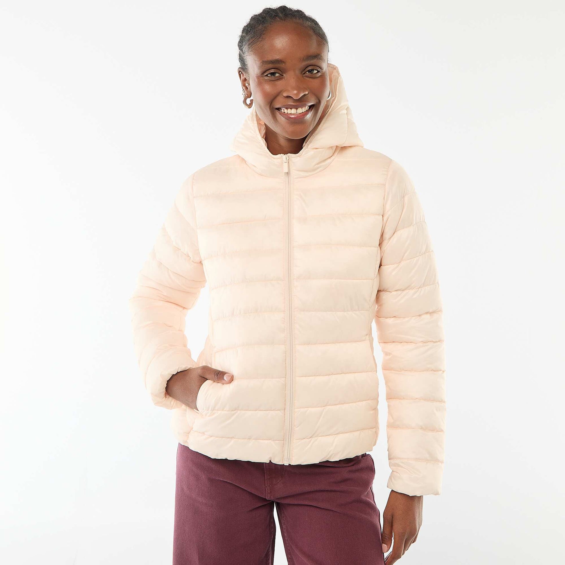 Campera ligera acolchada con capucha lisa ROSA