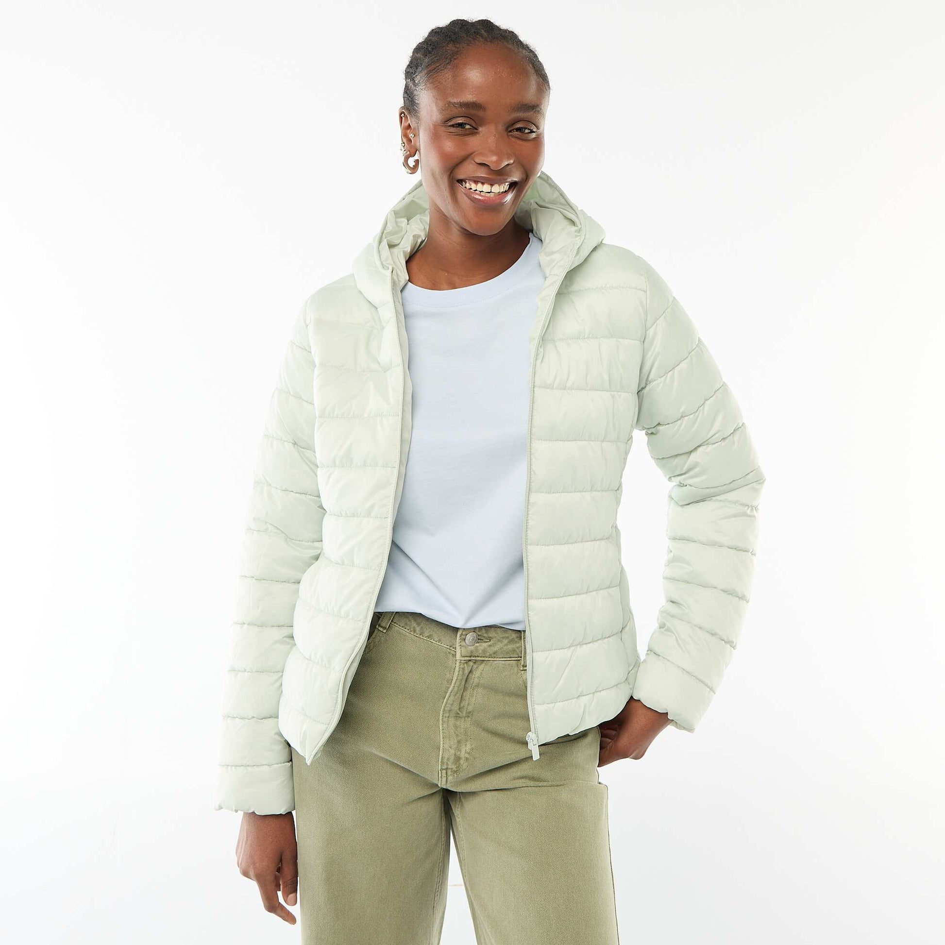 Campera ligera acolchada con capucha lisa AZUL