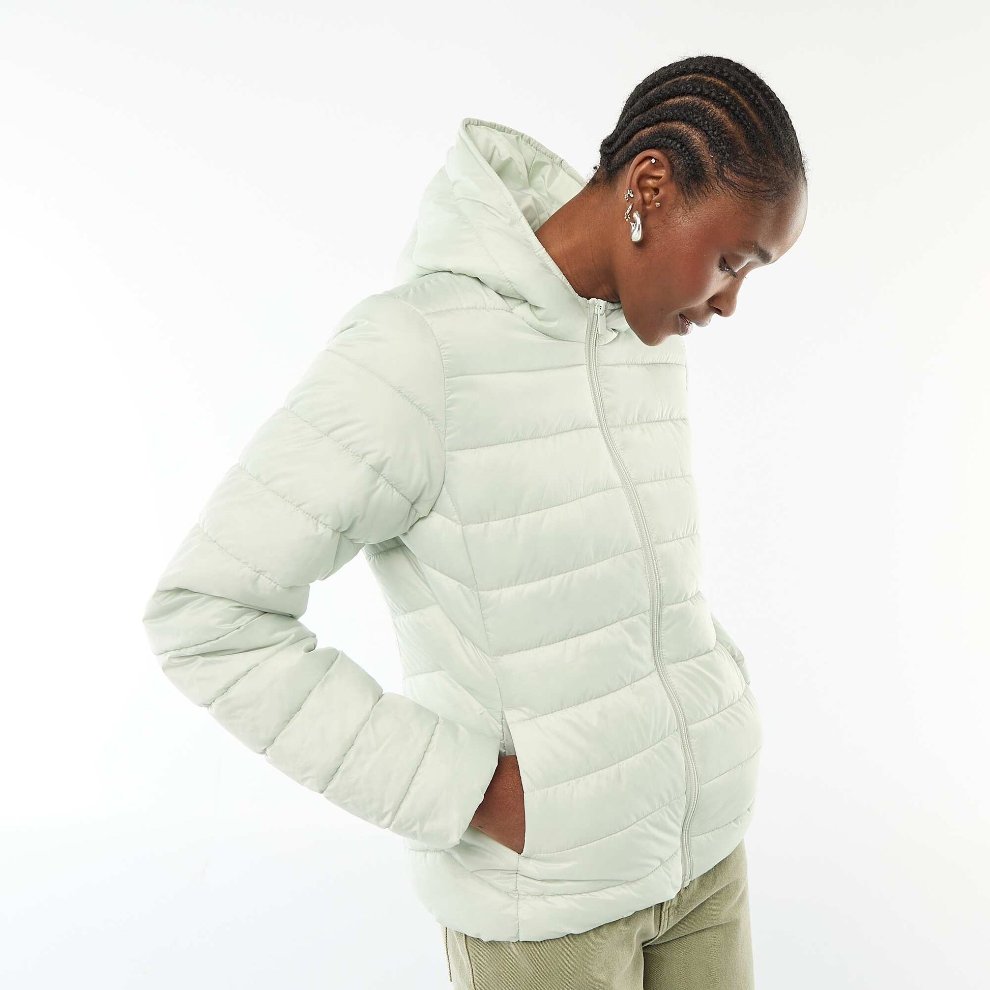 Campera ligera acolchada con capucha lisa AZUL