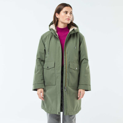 Parka larga con capucha y forro efecto borreguito VERDE