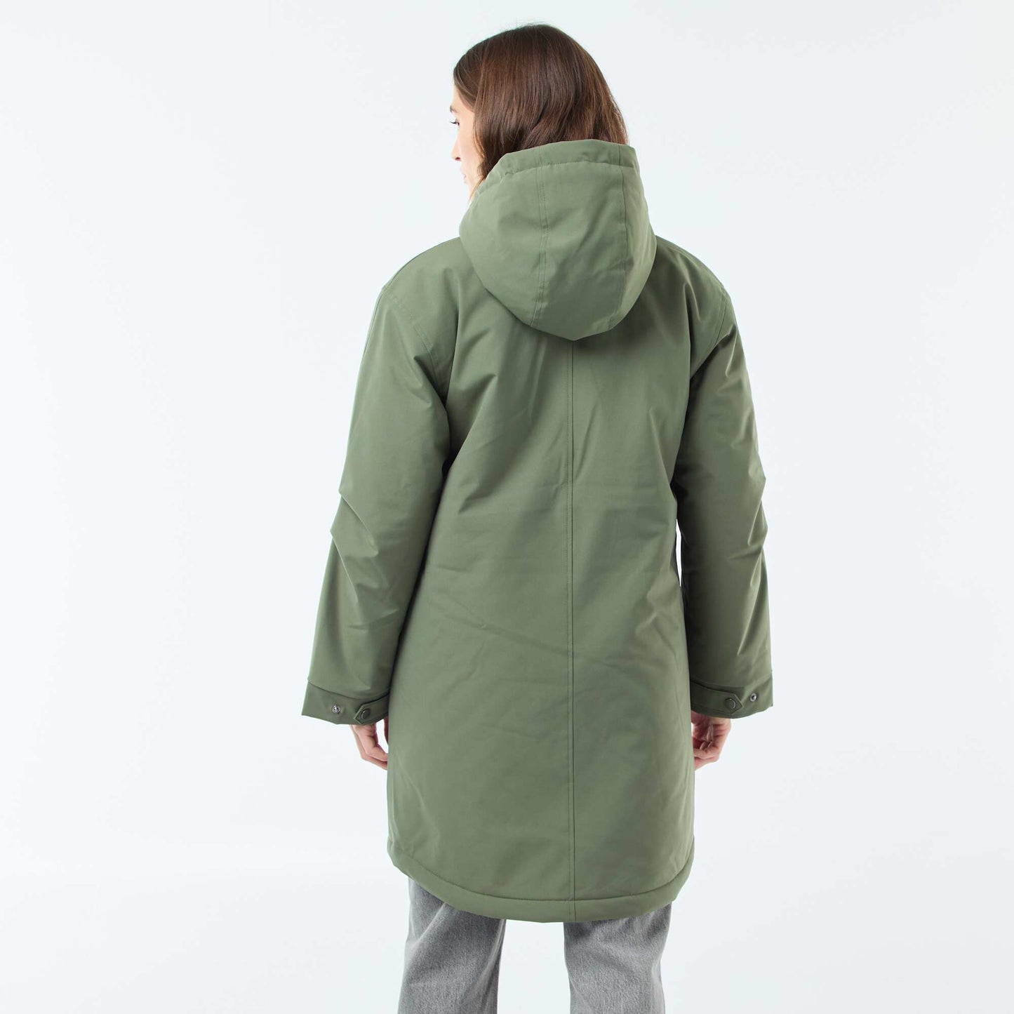 Parka larga con capucha y forro efecto borreguito VERDE