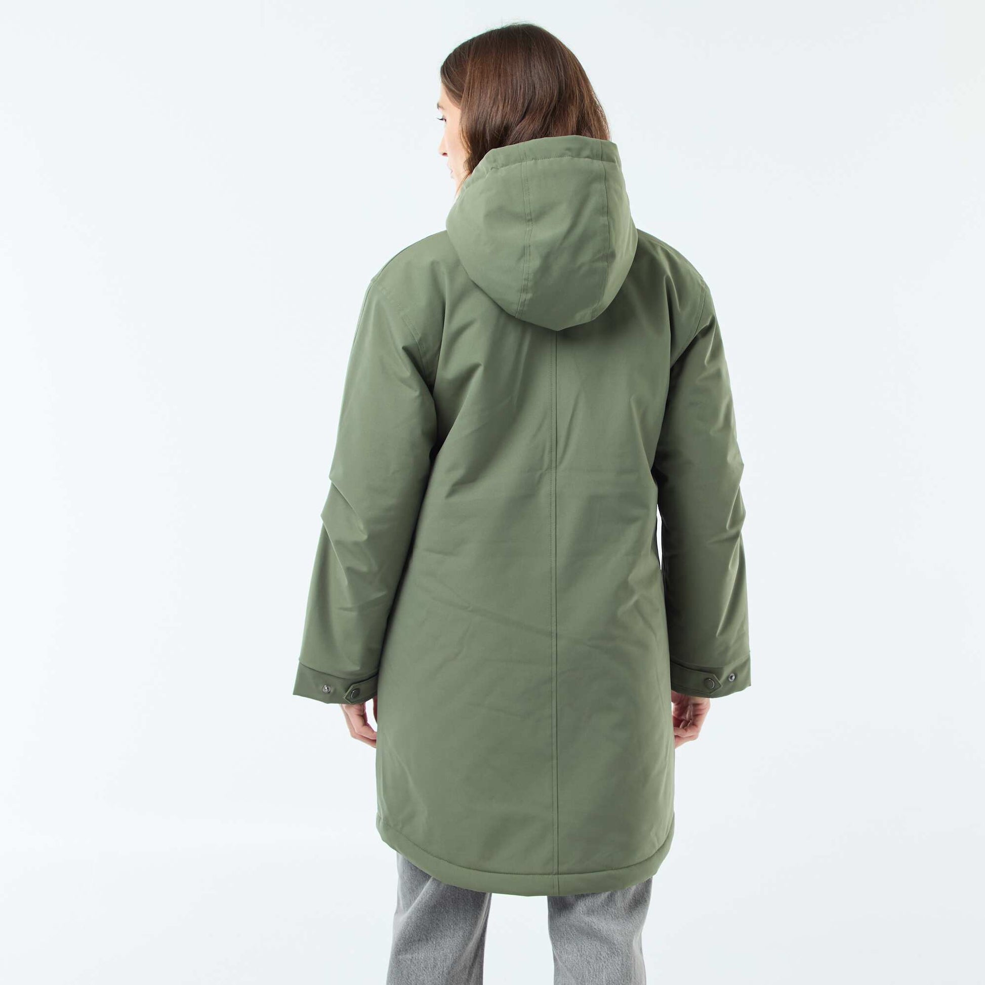 Parka larga con capucha y forro efecto borreguito VERDE