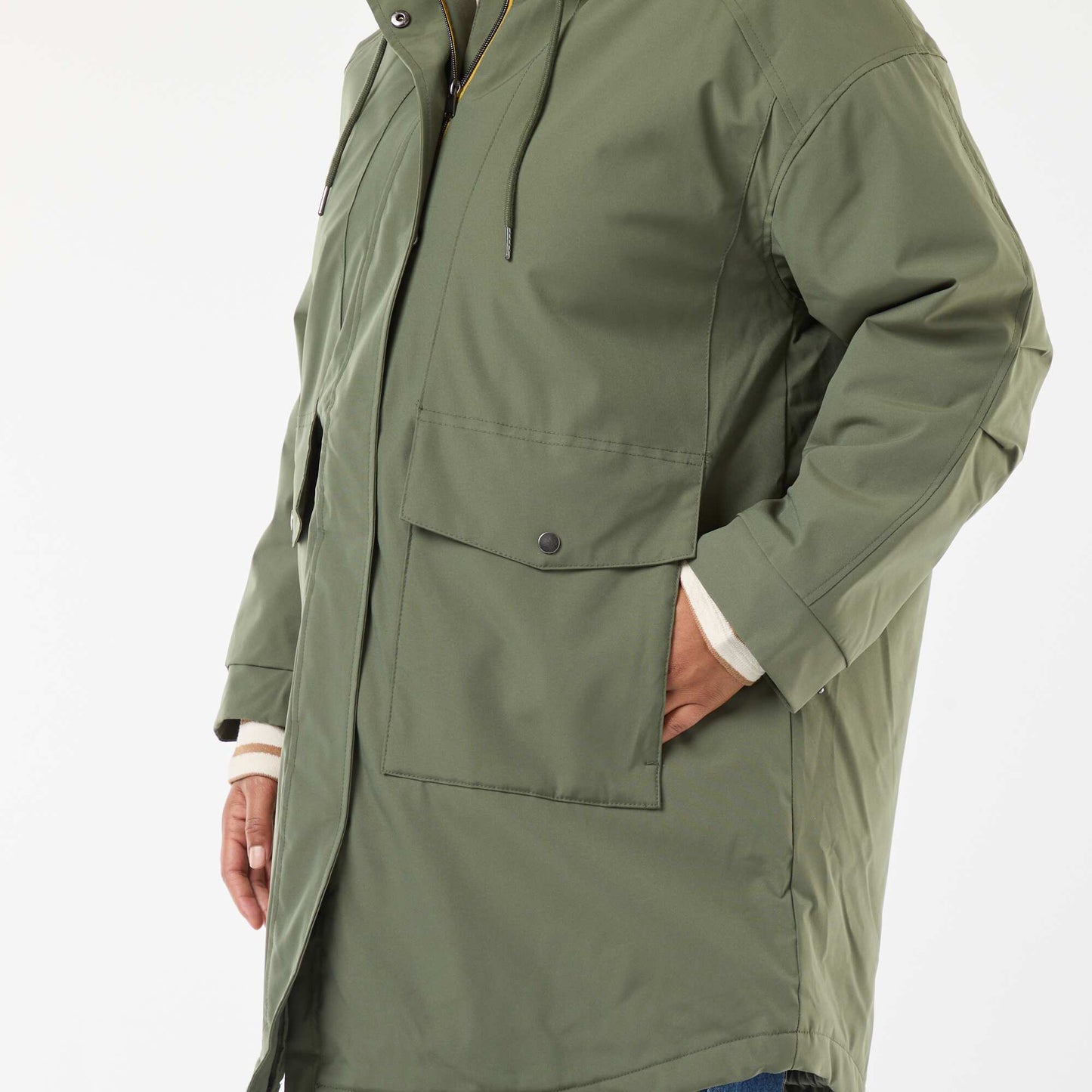 Parka repelente al agua con capucha efecto borreguito VERDE