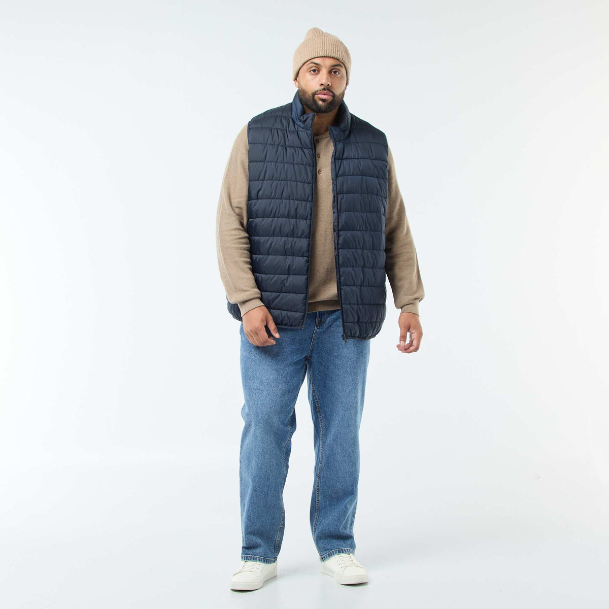 Chaleco ligero sin mangas con cuello alto AZUL