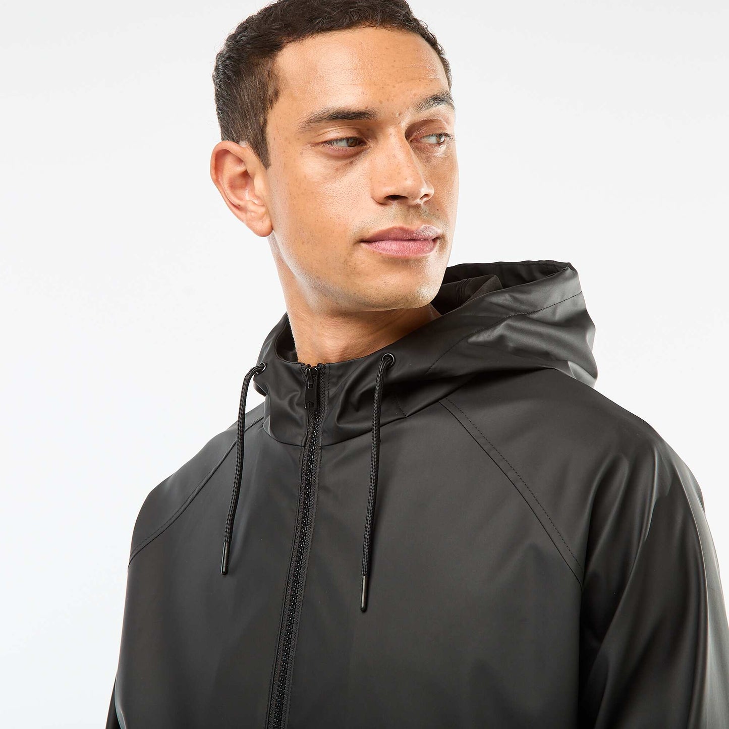 Parka larga con capucha efecto cascada NEGRO