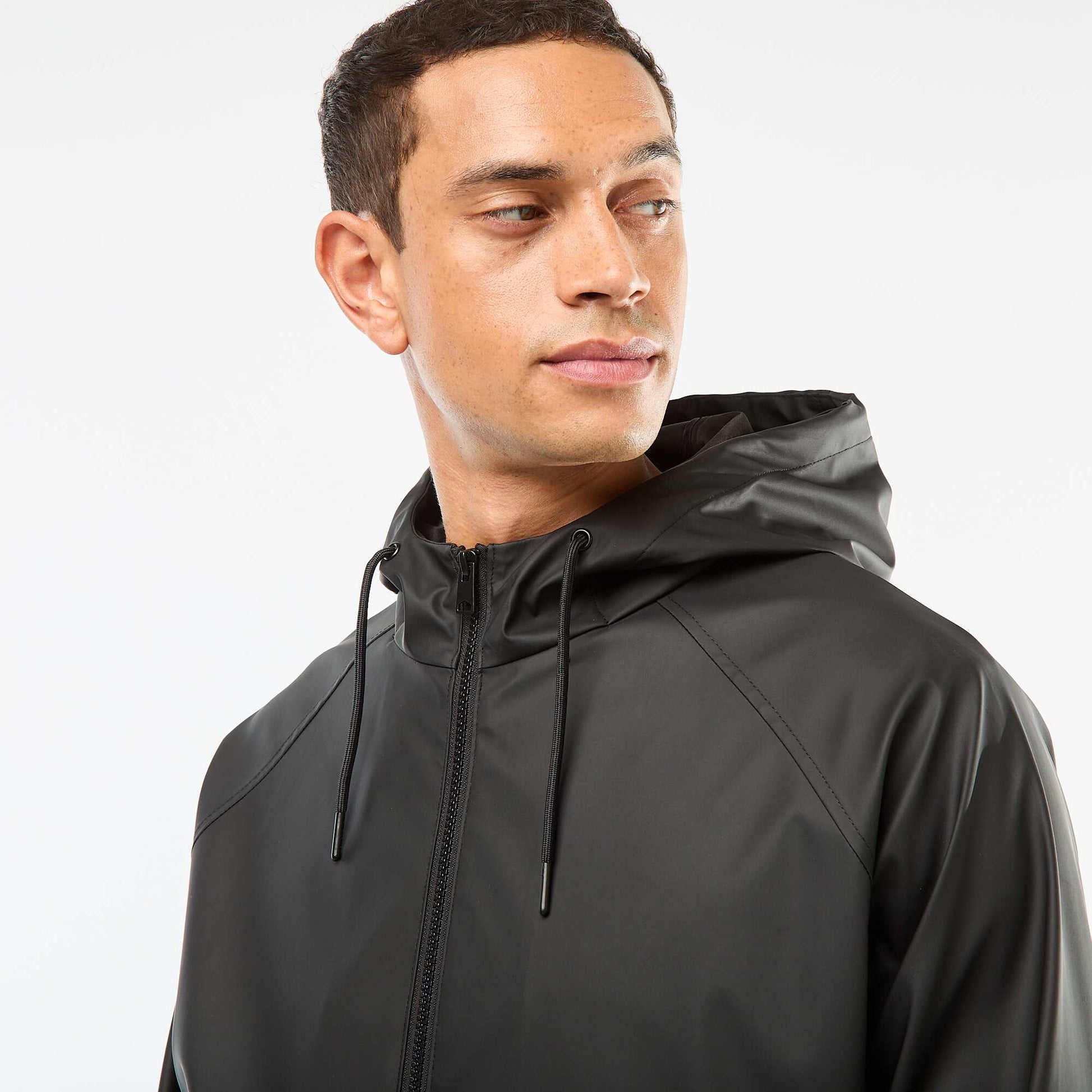 Parka larga con capucha efecto cascada NEGRO