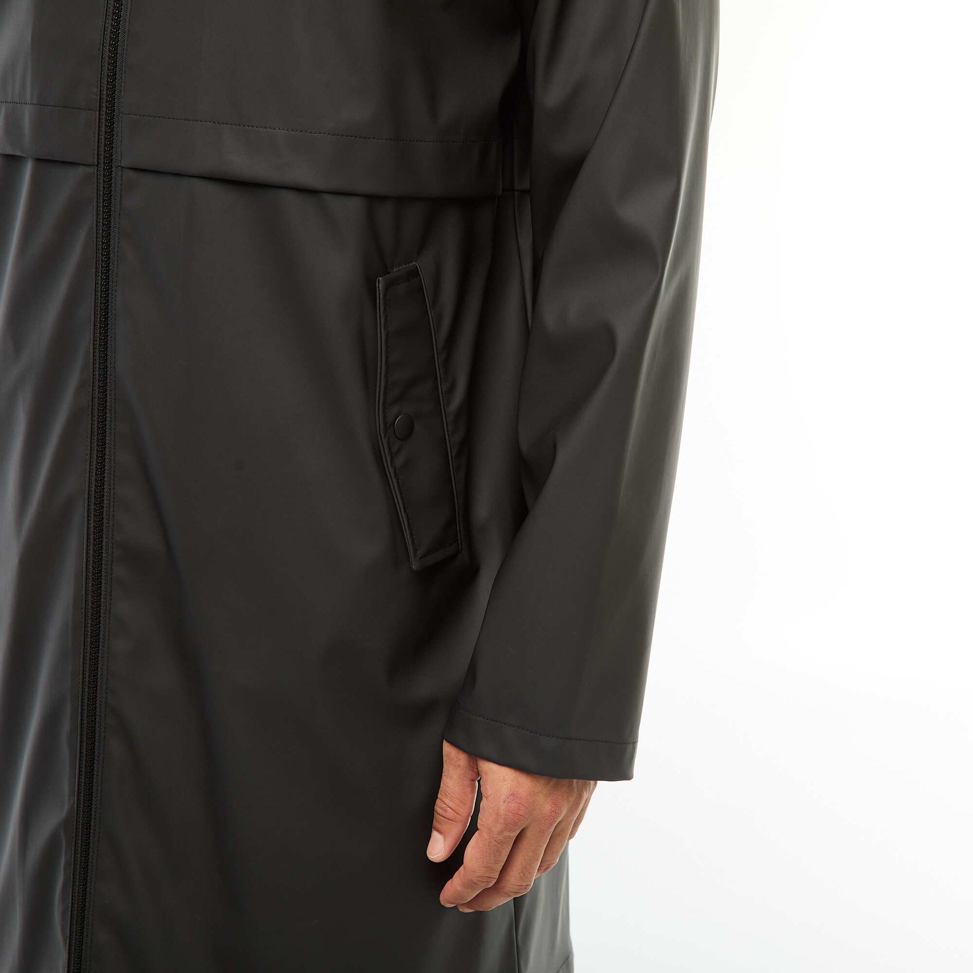 Parka larga con capucha efecto cascada NEGRO