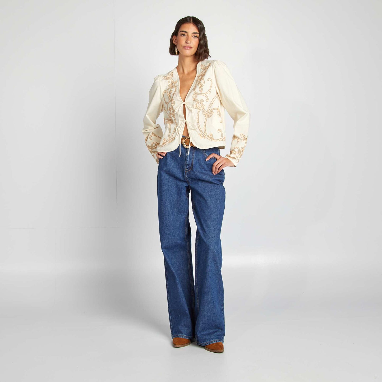 Chaqueta tipo kimono bordada BLANCO