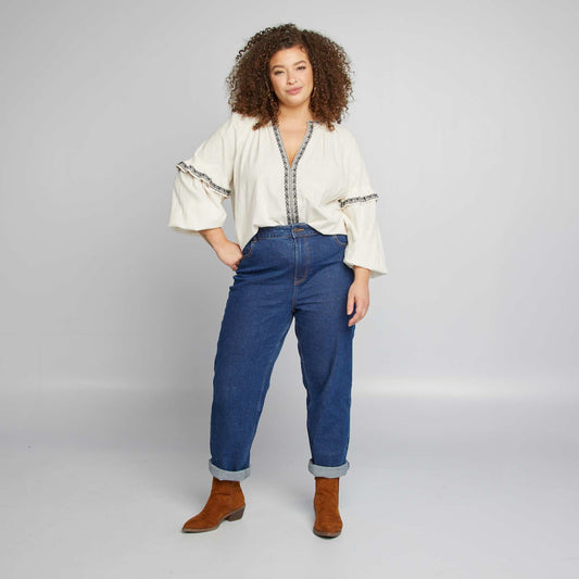 Blusa de gasa de algodón con motivos bordados BEIGE