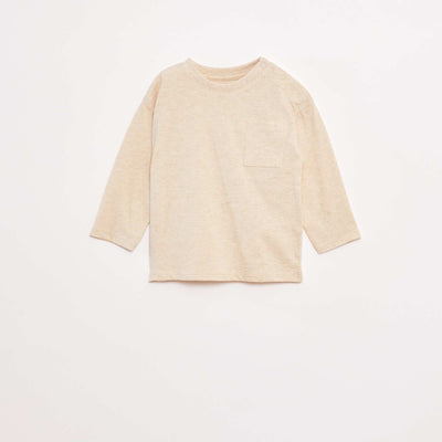 Camiseta de manga larga y bolsillo en el pecho BEIGE