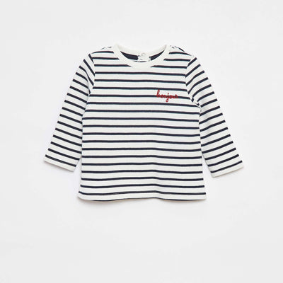 Camiseta de manga larga con 'bonjour' bordado en el pecho BLANCO