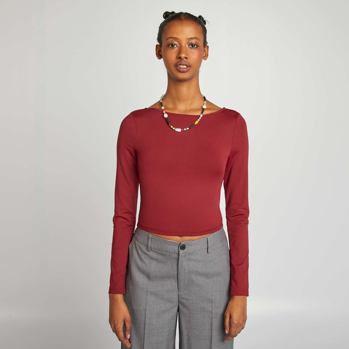 Camiseta crop top cruzada en la parte trasera ROJO
