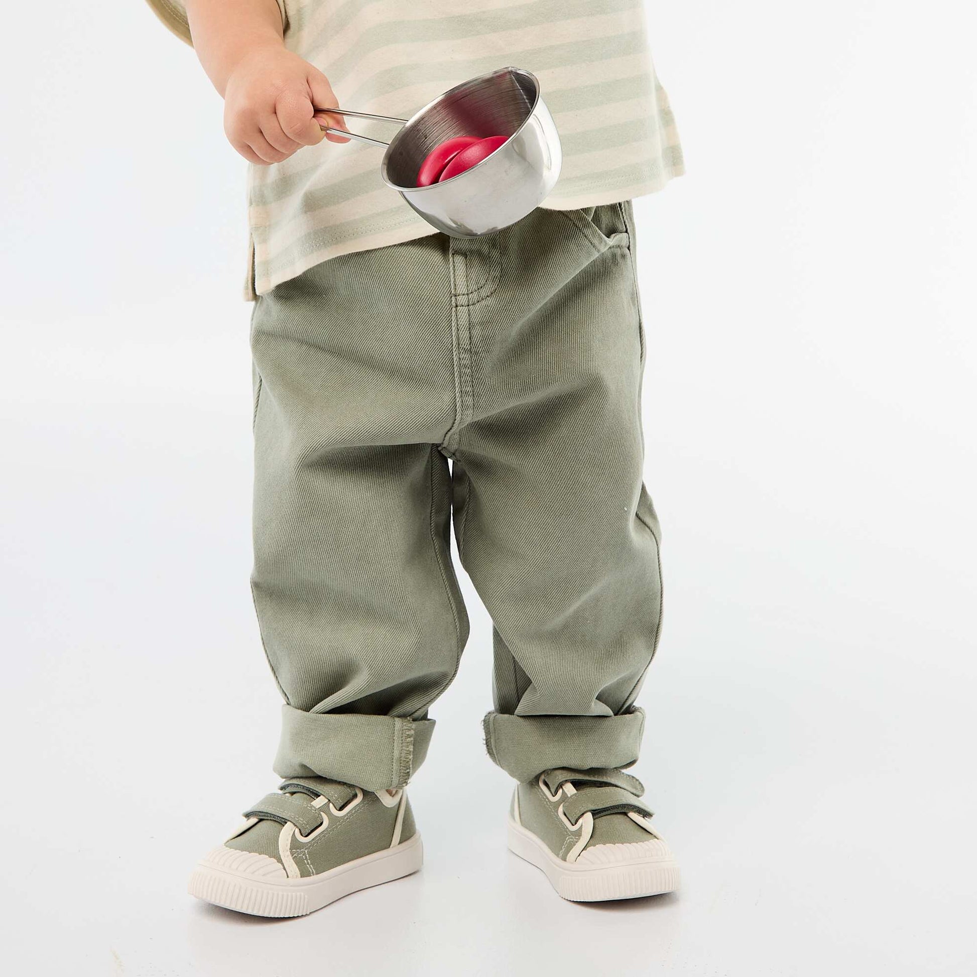 Pantalón de twill paperbag talla 3/4 VERDE