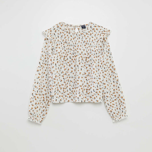 Camiseta estampada con volantes BLANCO