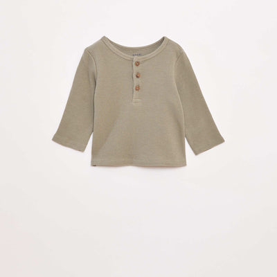Camiseta de punto gofrado con cuello panadero VERDE