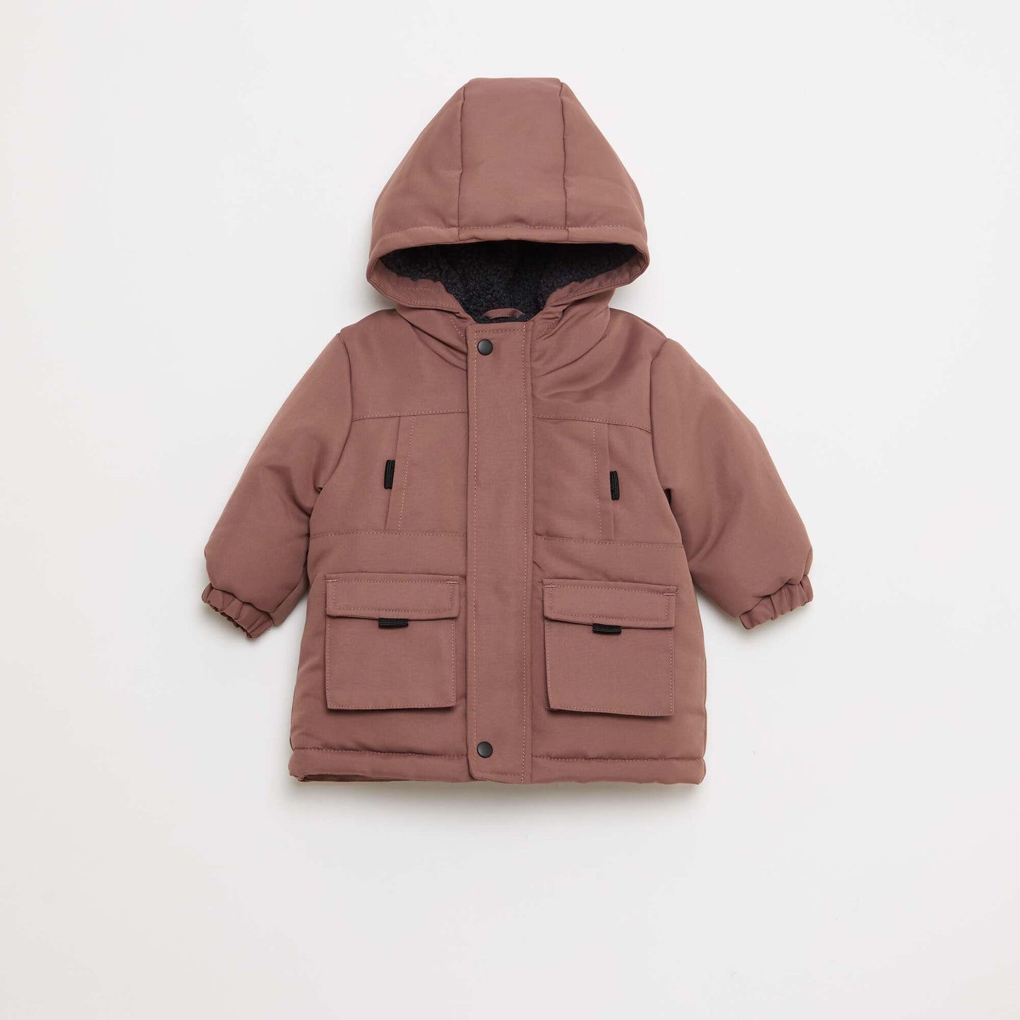 Parka impermeable con capucha y forro efecto borreguito MARRON