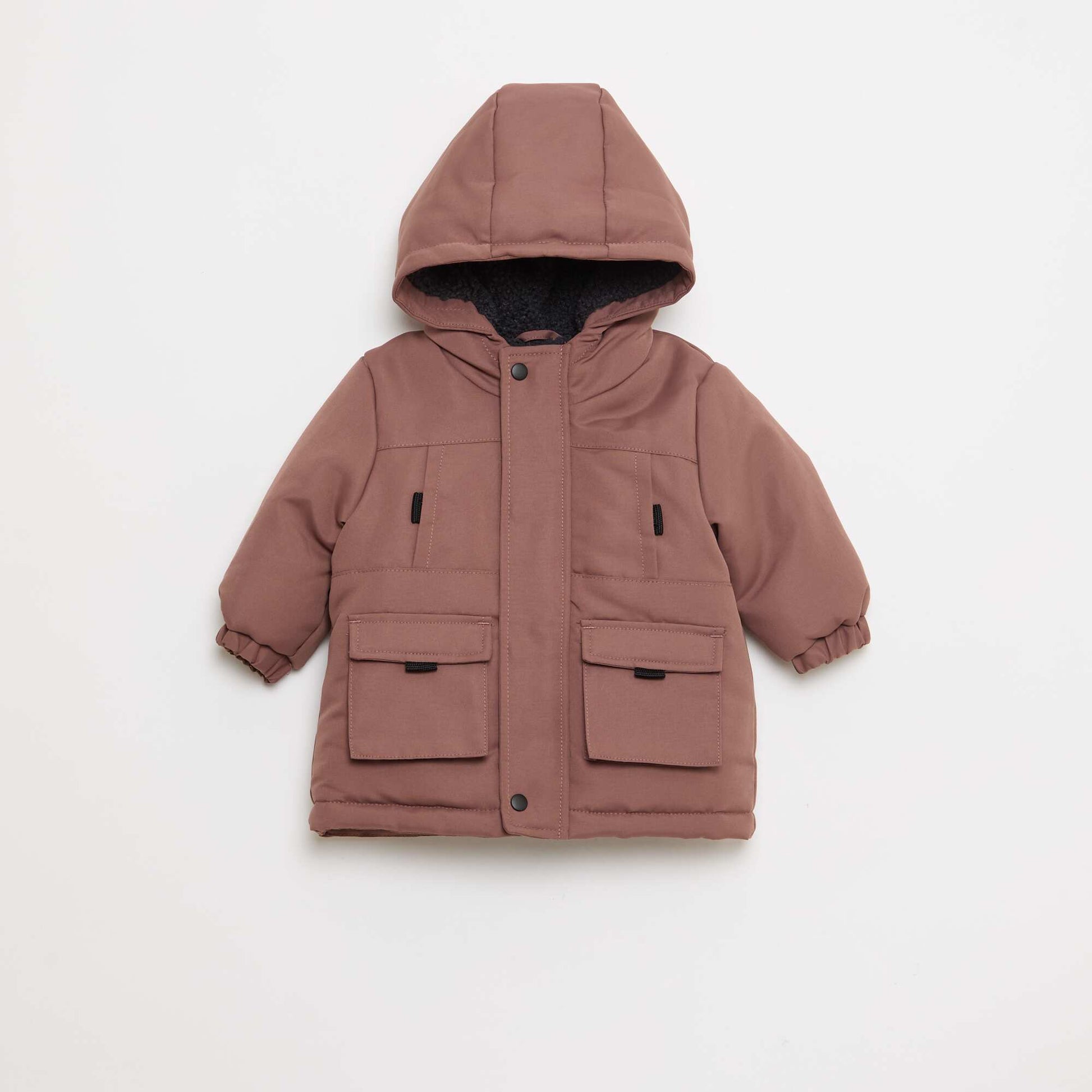 Parka impermeable con capucha y forro efecto borreguito MARRON