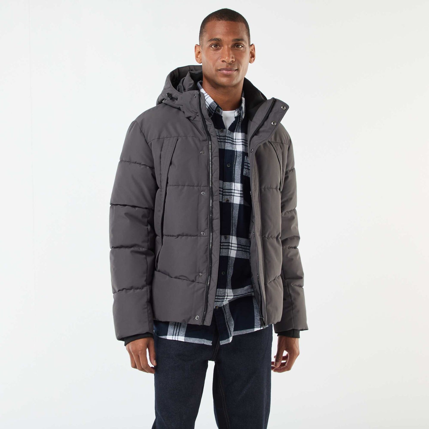 Campera acolchada gruesa con capucha y cremallera GRIS