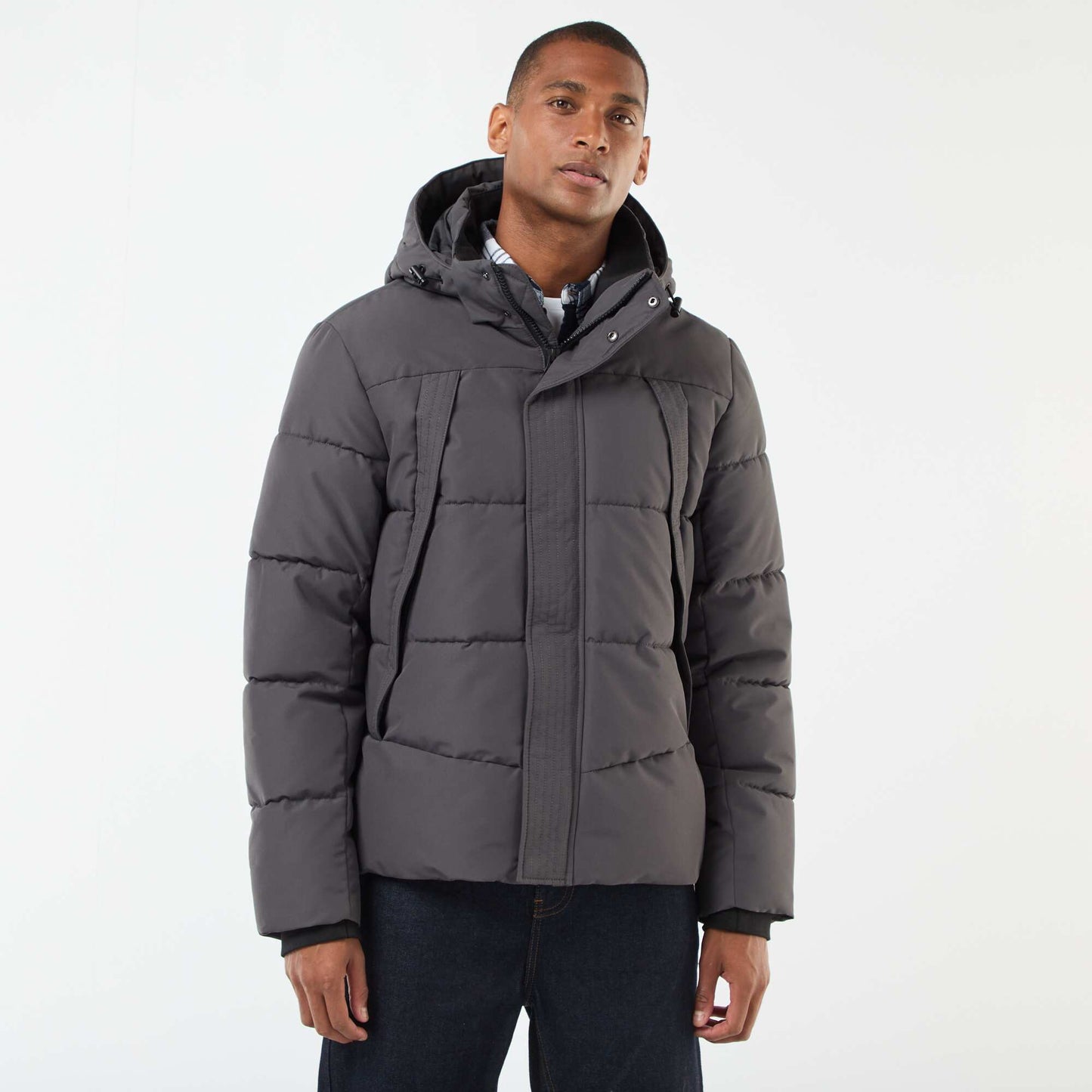 Campera acolchada gruesa con capucha y cremallera GRIS