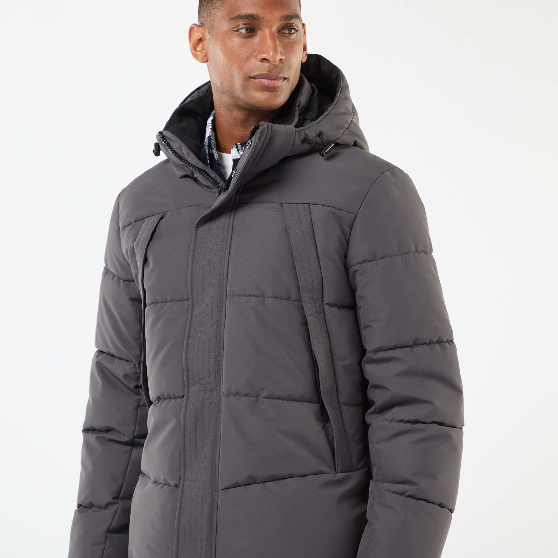 Campera acolchada gruesa con capucha y cremallera GRIS
