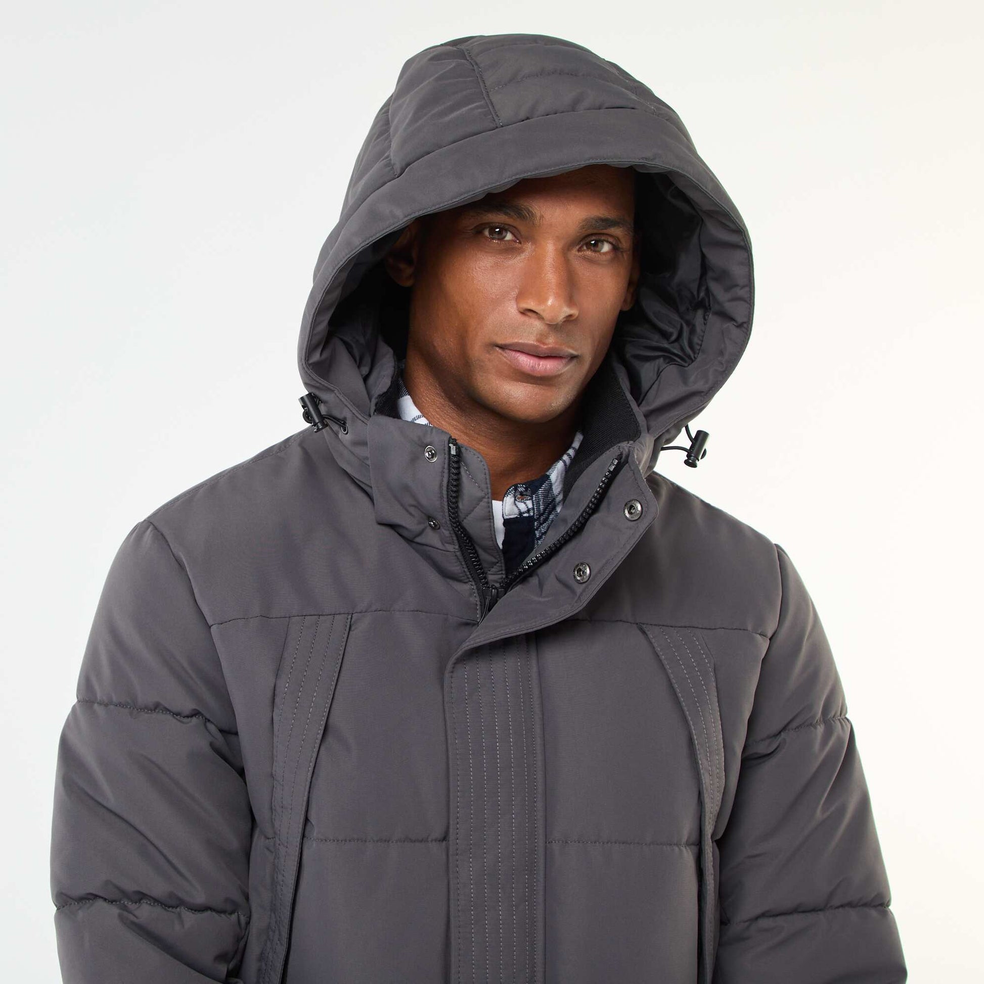 Campera acolchada gruesa con capucha y cremallera GRIS