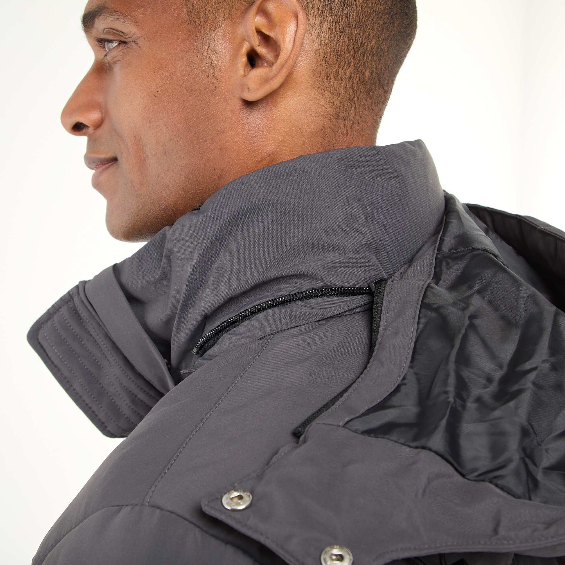 Campera acolchada gruesa con capucha y cremallera GRIS
